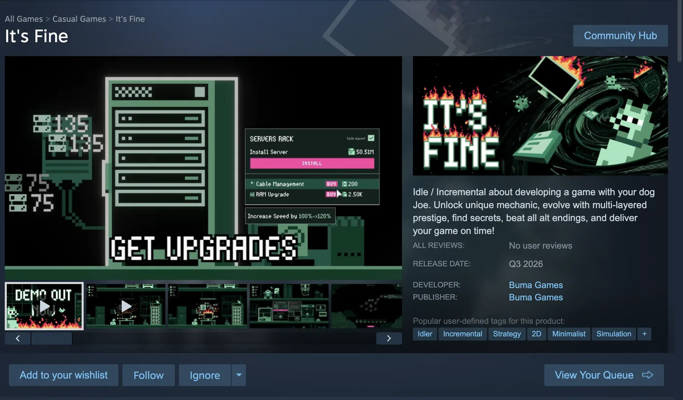 It's Fine — Steam wishlist landing page